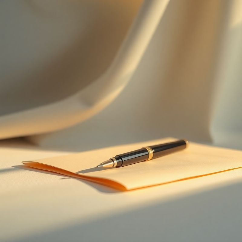 Compoziție minimalistă cu stilou și hârtie crem, în tonuri de azur